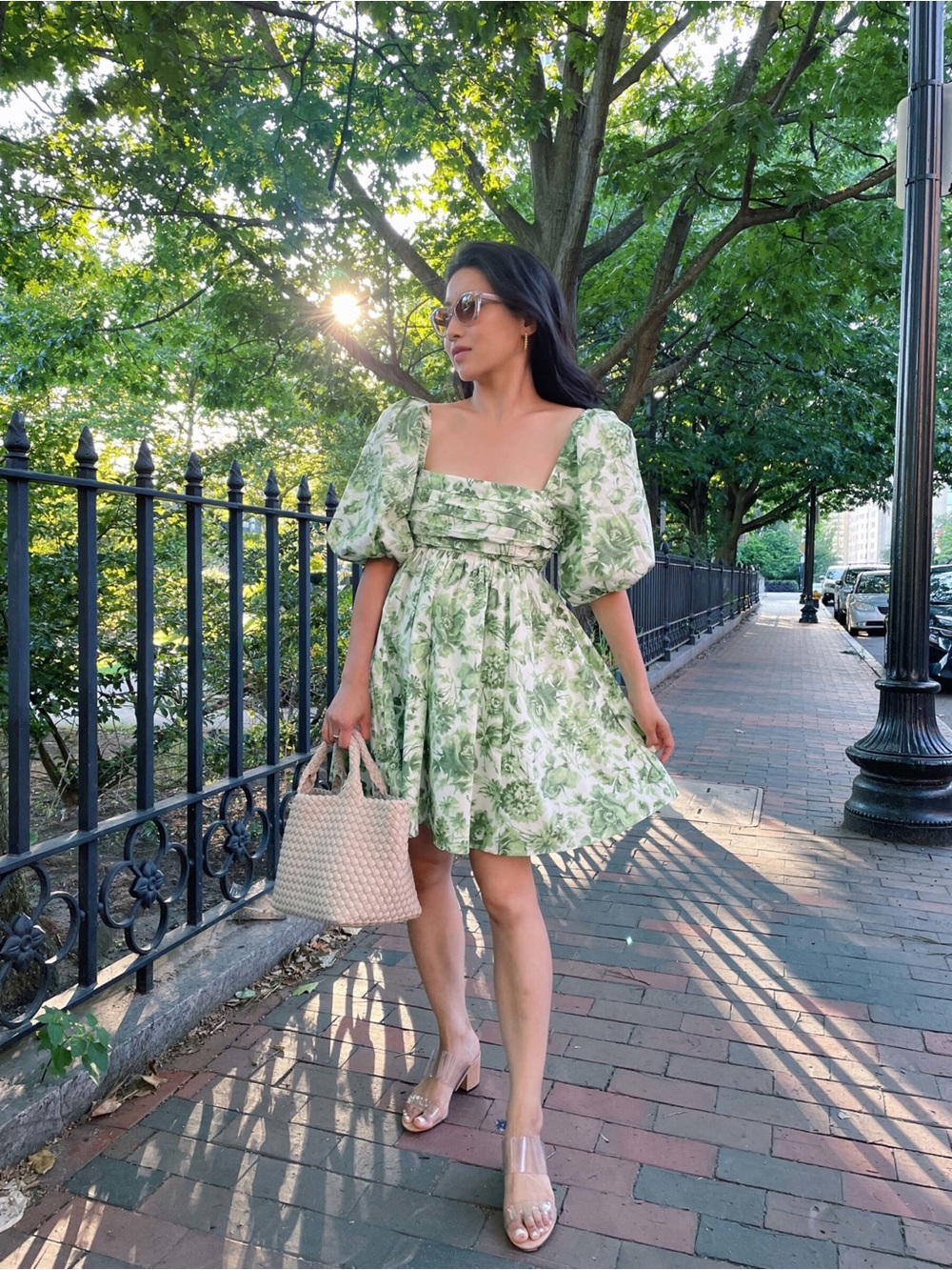 Abercrombie & Fitch Green Floral Puff-Sleeve Mini Dress